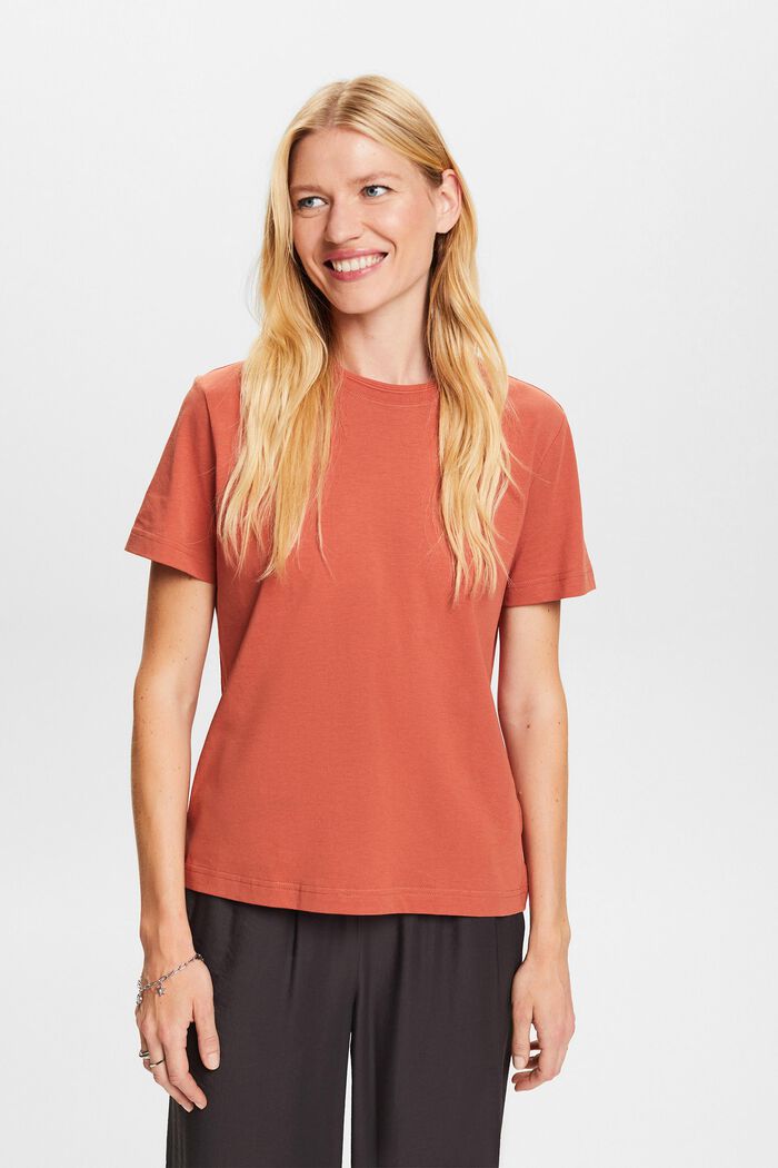 Camiseta con cuello redondo, 100% algodón, TERRACOTTA, detail image number 0