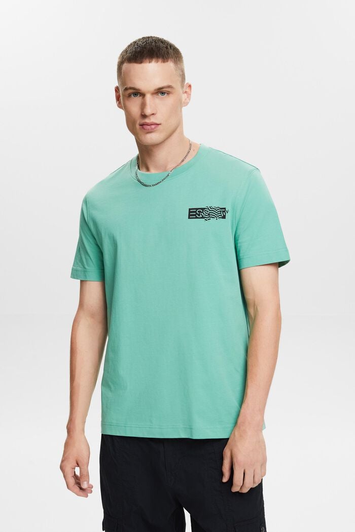 Camiseta en tejido jersey de algodón con diseño geométrico, DUSTY GREEN, detail image number 0