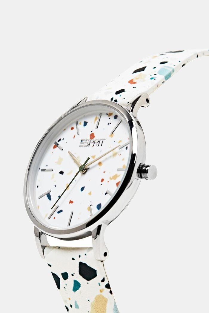 Reloj con correa de cuero de acero inoxidable, WHITE/MULTICOLOR, detail image number 1