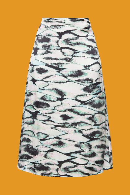 Falda de satén con estampado allover, EMERALD GREEN, overview