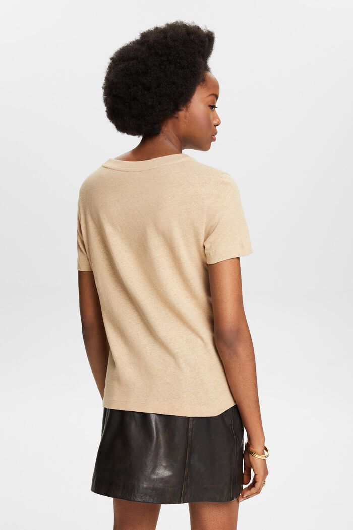 Camiseta de algodón y lino, BEIGE, detail image number 2