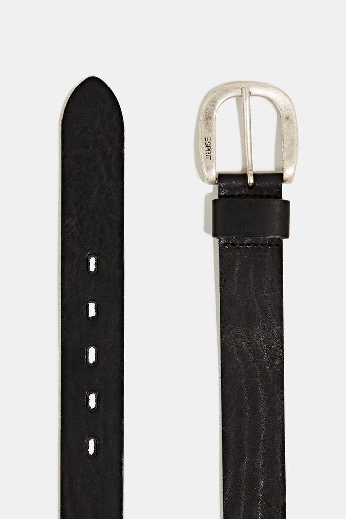 En piel: cinturón con hebilla de metal, BLACK, detail image number 1