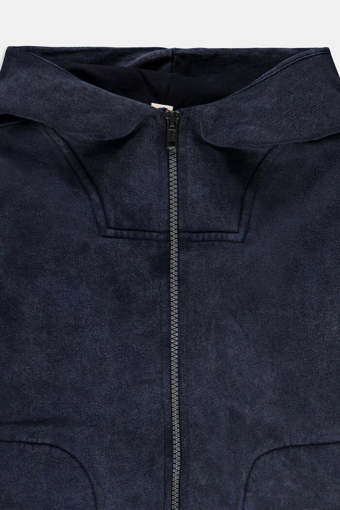 Sudadera con capucha, efecto deslavado y cremallera, 100 % algodón, BLUE DARK WASHED, detail image number 2