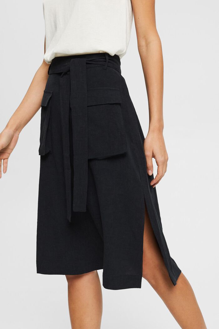 En mezcla de lino: falda con cinturón, BLACK, detail image number 2
