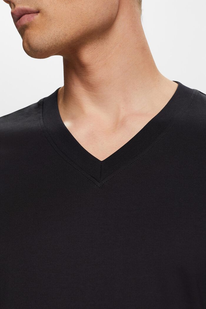 Camisa de tejido jersey con cuello en pico, 100 % algodón, BLACK, detail image number 2