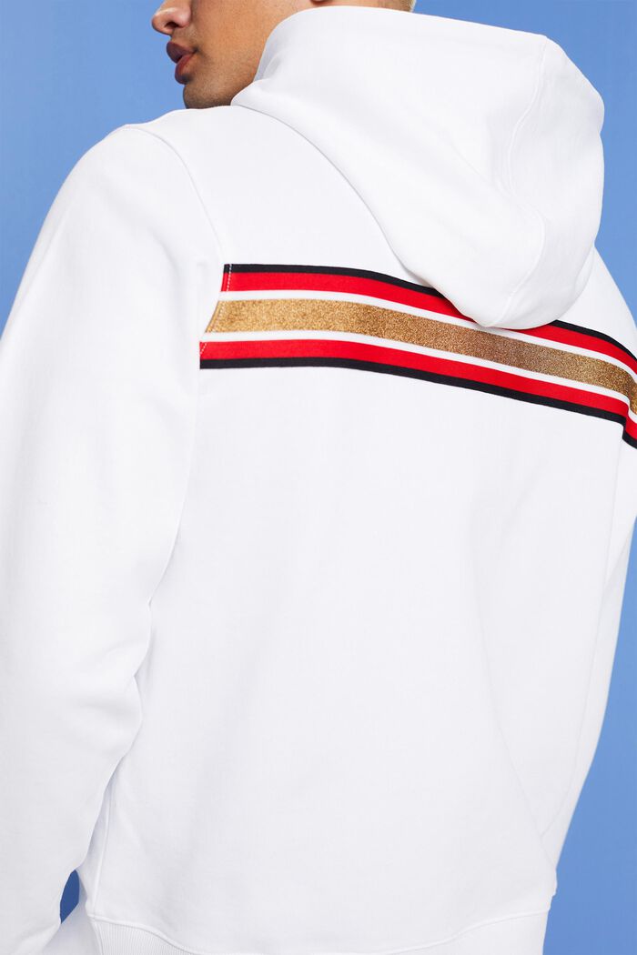Sudadera con capucha de felpa de algodón a rayas, WHITE, detail image number 4