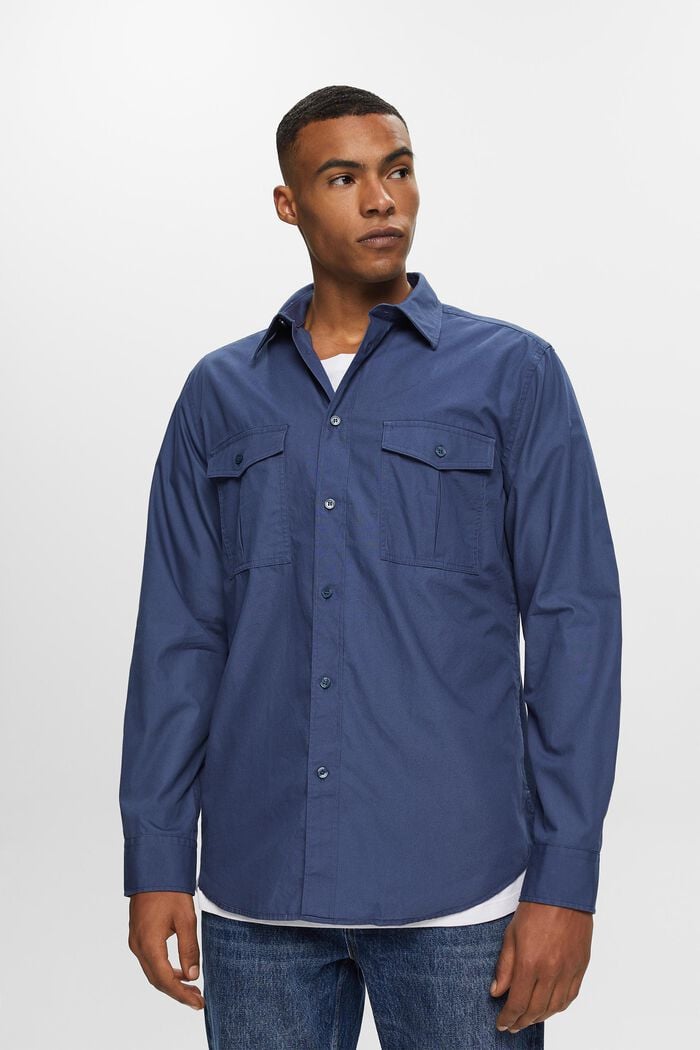 Camisa estilo militar de algodón, GREY BLUE, detail image number 3