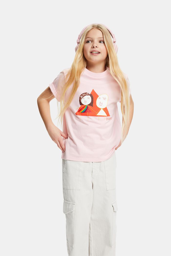 Camiseta en tejido jersey de algodón con diseño geométrico, PASTEL PINK, detail image number 1