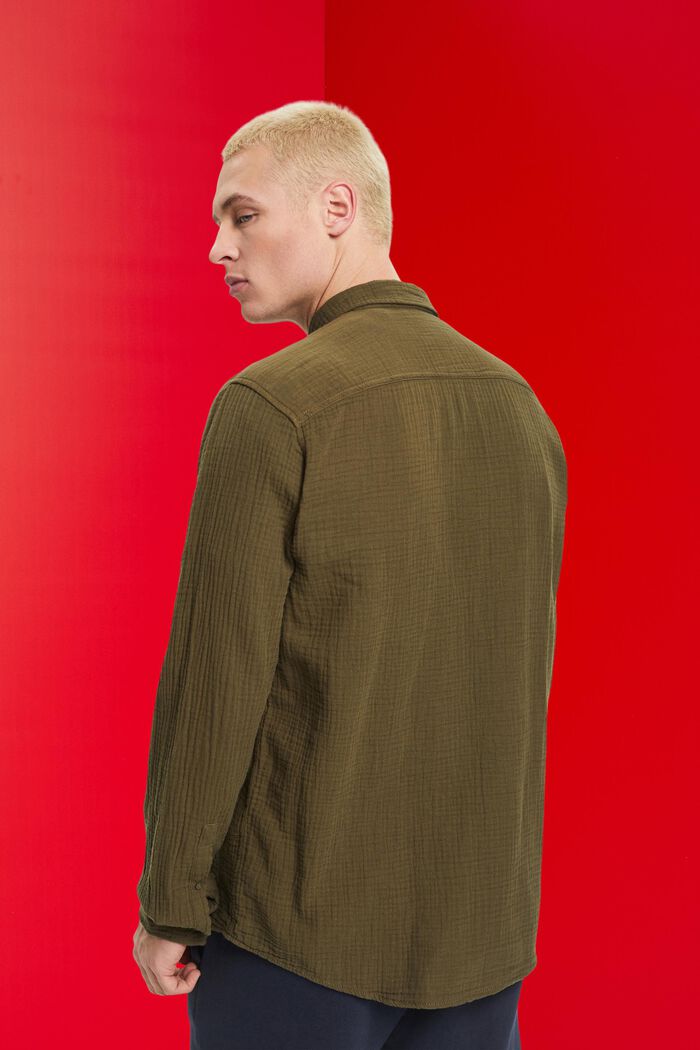 Camisa de muselina en algodón sostenible, KHAKI GREEN, detail image number 3