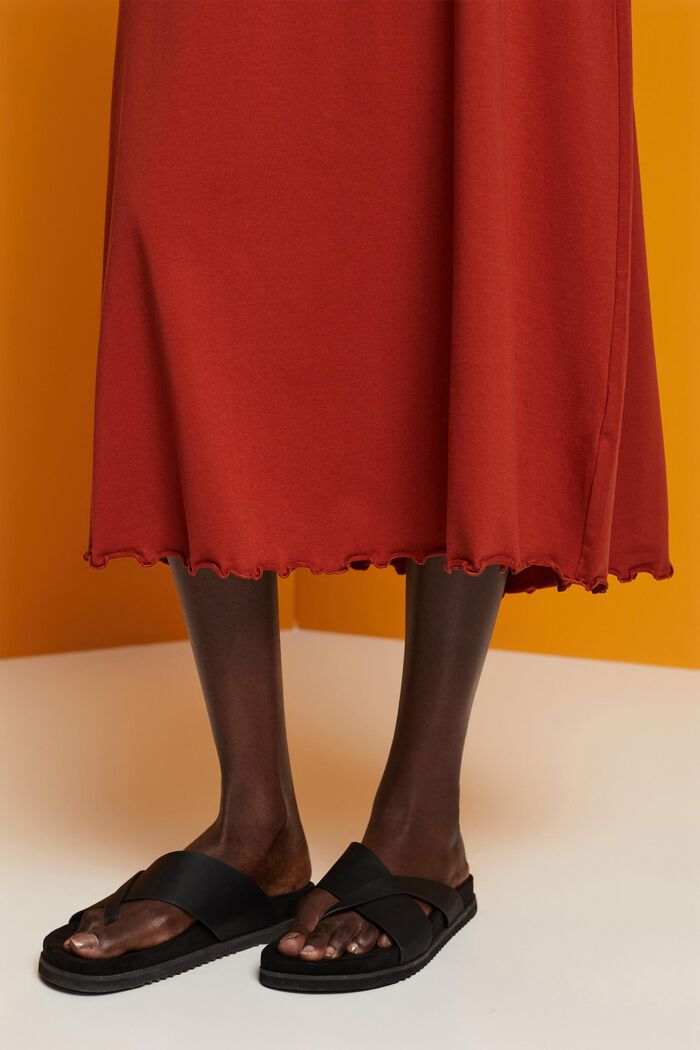 Falda midi en tejido jersey, algodón sostenible, TERRACOTTA, detail image number 2