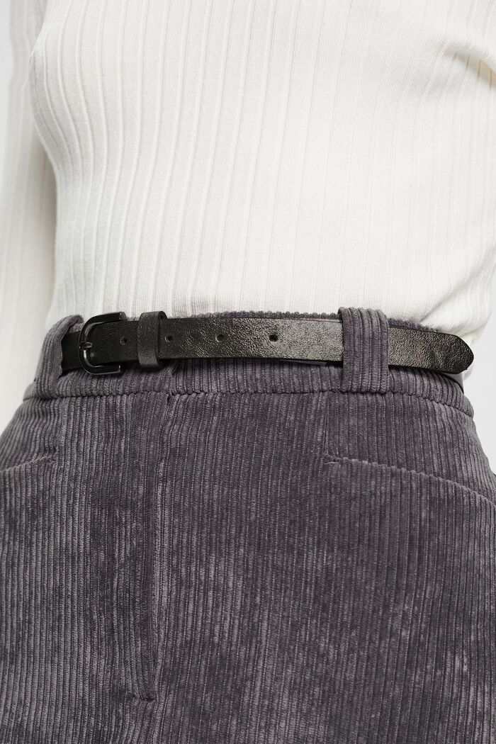 Cinturón fino de piel con acabado metalizado, GUNMETAL, detail image number 2