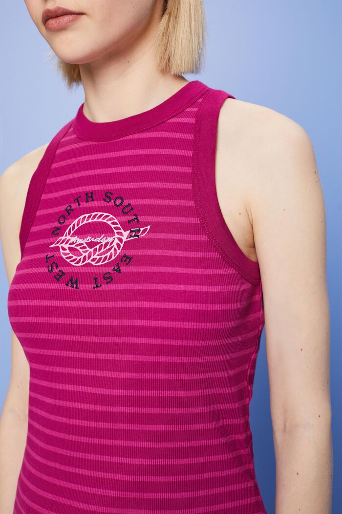 Camiseta de tirantes de canalé con bordado y estampado, DARK PINK, detail image number 2