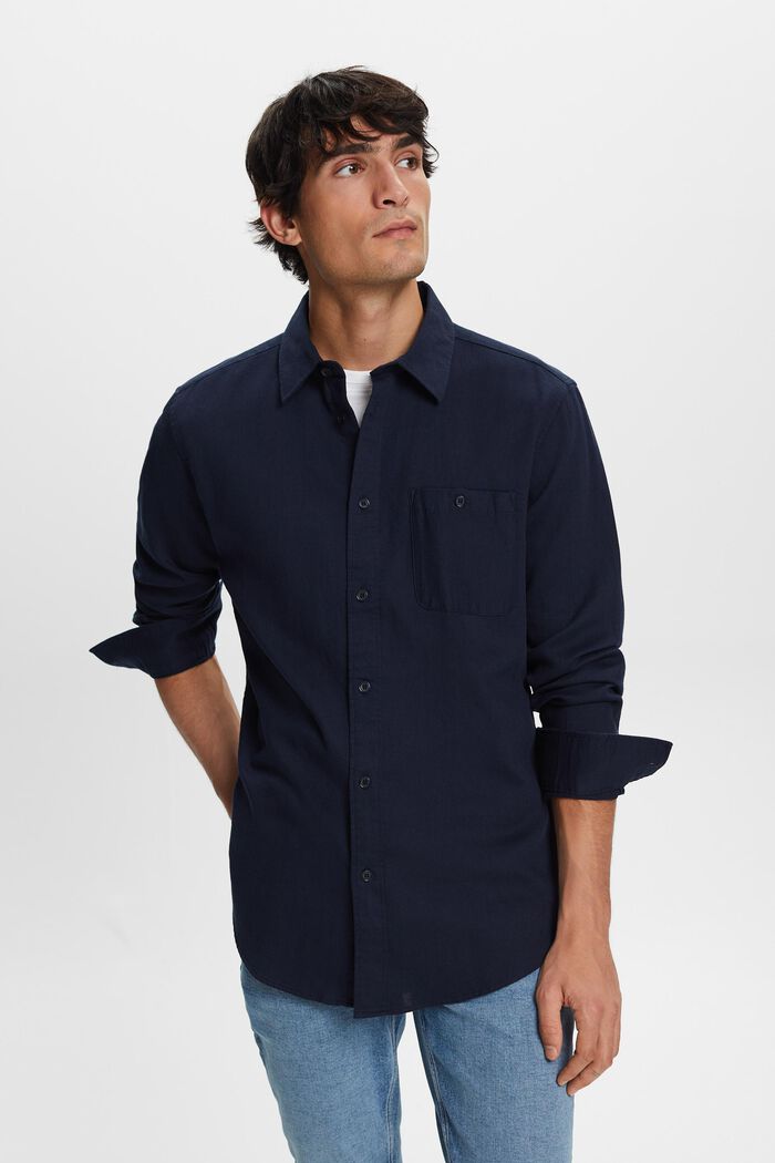 Camisa de corte ceñido con textura, 100% algodón, NAVY, detail image number 0