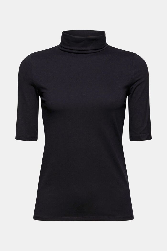 Camiseta con cuello alto, algodón ecológico, BLACK, overview