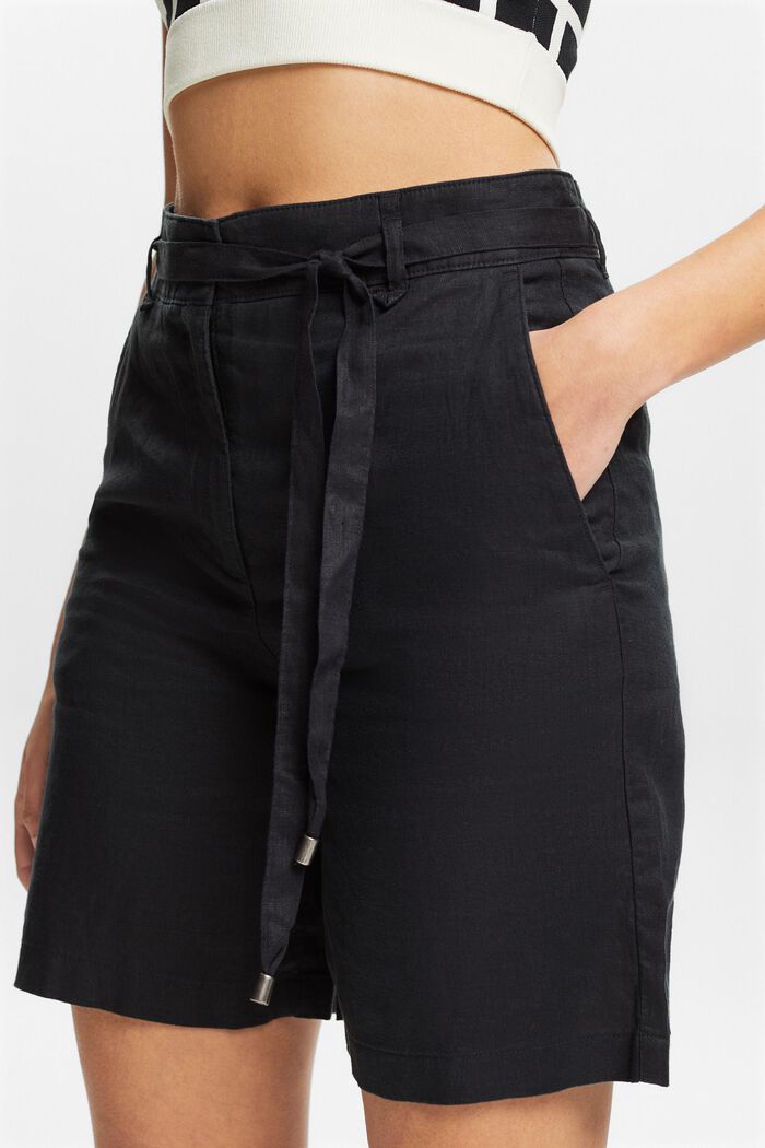 Pantalón corto de lino wide leg, BLACK, detail image number 4