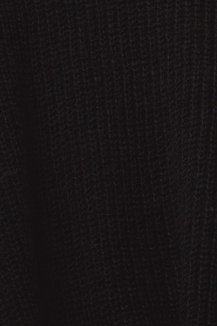 Jersey con cuello en pico, mezcla de lana, BLACK, detail image number 5
