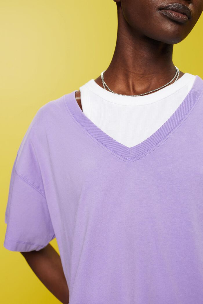 Camiseta de algodón con el cuello en pico, PURPLE, detail image number 2