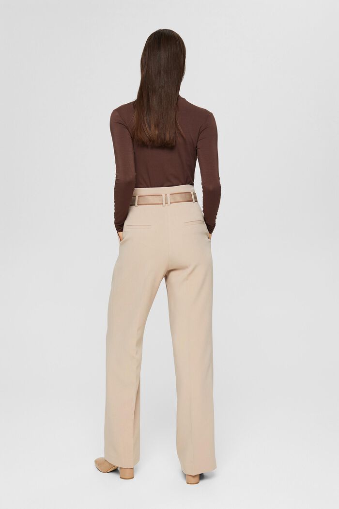 Pantalón con cintura paper bag y pernera amplia, LIGHT TAUPE, detail image number 3