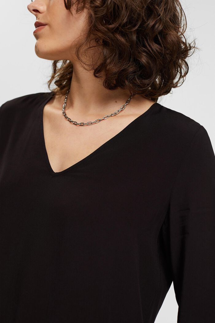 Blusa con cuello pico, LENZING™ ECOVERO™, BLACK, detail image number 2