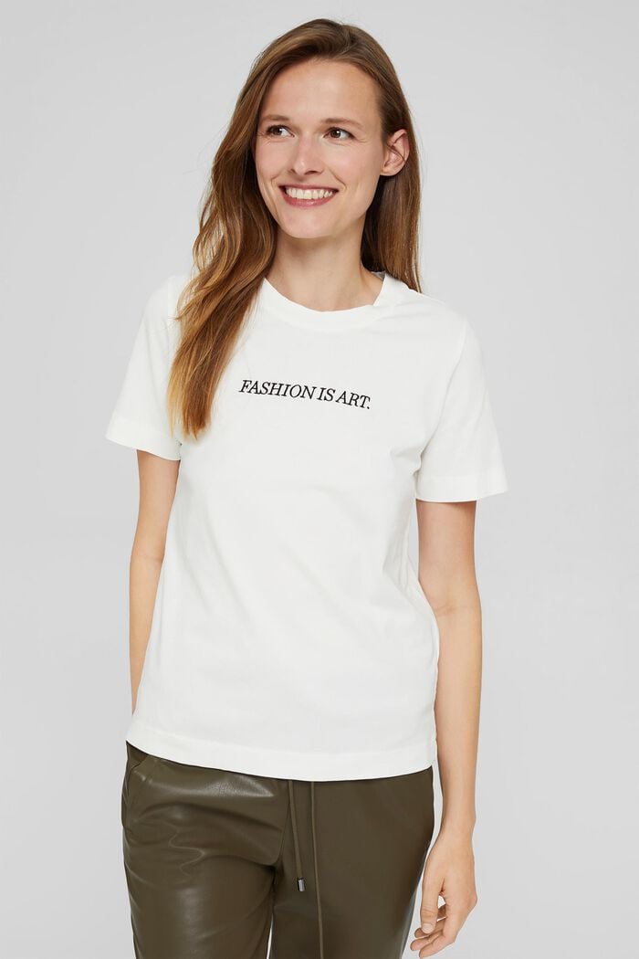Camiseta con bordado, 100% algodón ecológico, OFF WHITE, detail image number 0