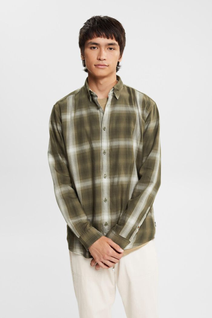 Camisa de algodón y cuadros, KHAKI GREEN, detail image number 0