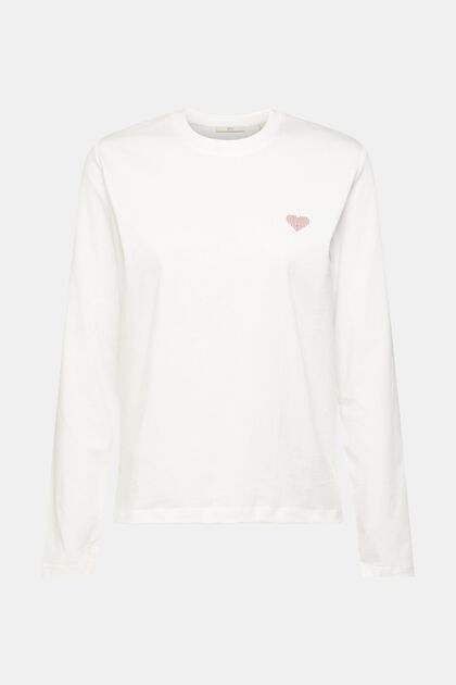 Camiseta de manga larga con estampado de corazones, 100% algodón