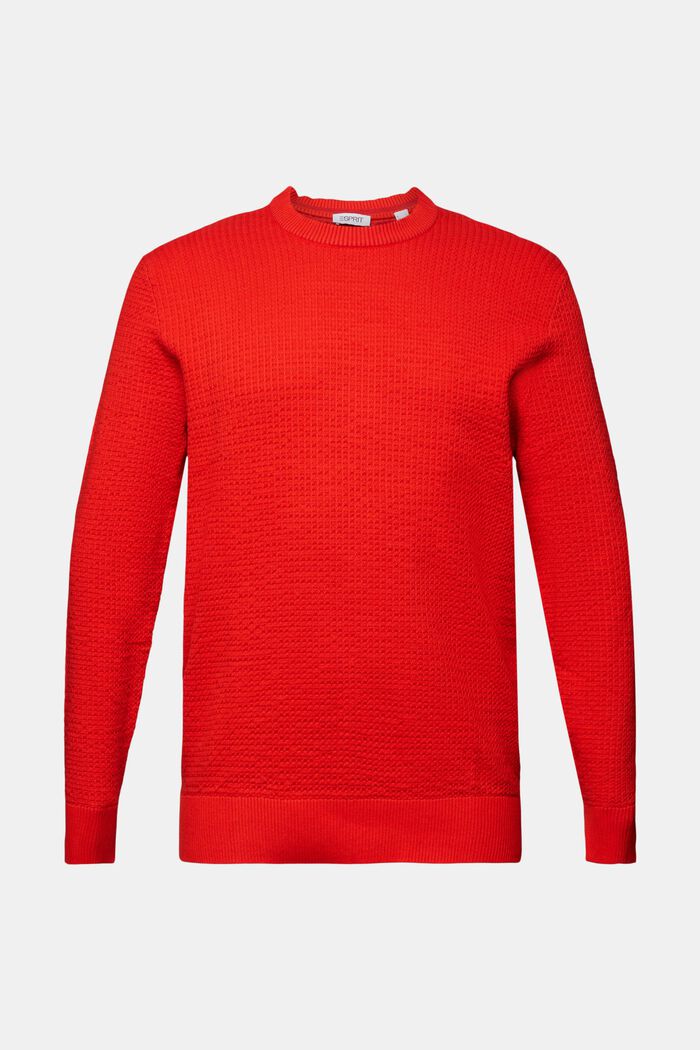 Jersey de cuello redondo con textura, RED, detail image number 6
