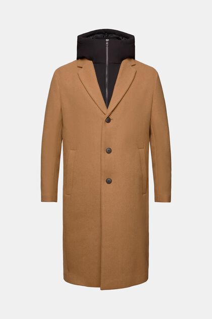 Abrigo con capucha separable en mezcla de lana