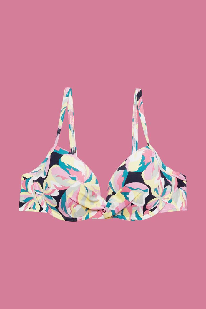 Top de bikini con estampado floral, con aros y relleno, NAVY, detail image number 4
