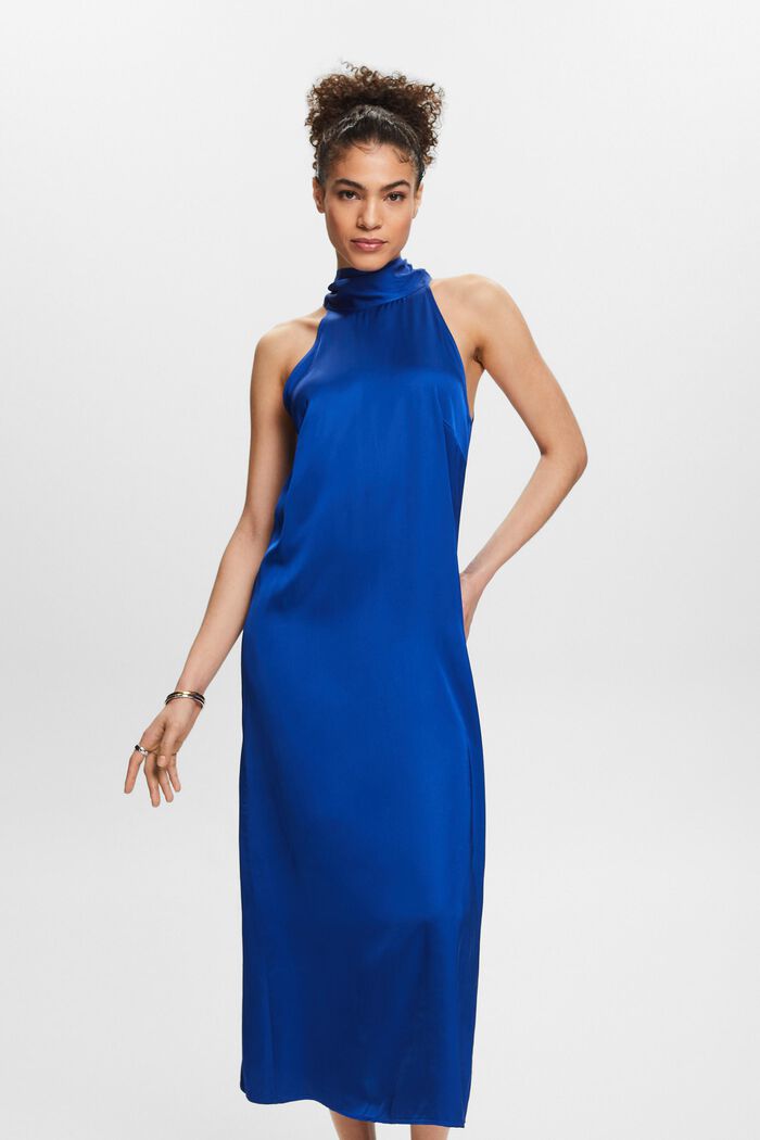Maxi vestido de satén con cuello halter, BRIGHT BLUE, detail image number 0