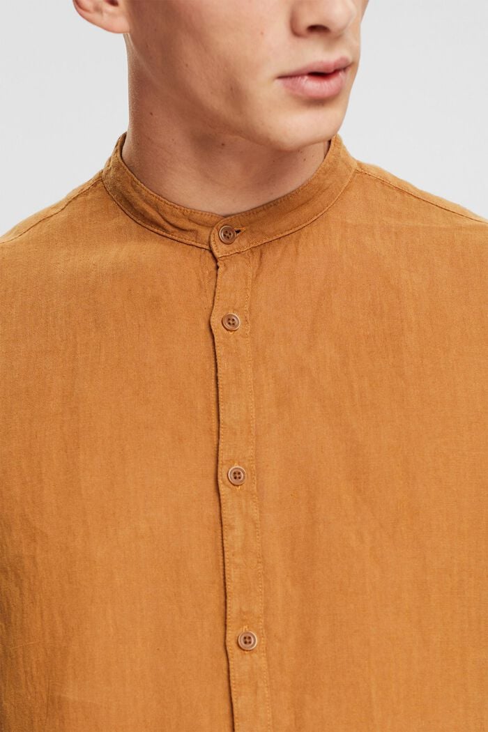 Camisa con cuello mao en 100 % lino, TOFFEE, detail image number 2