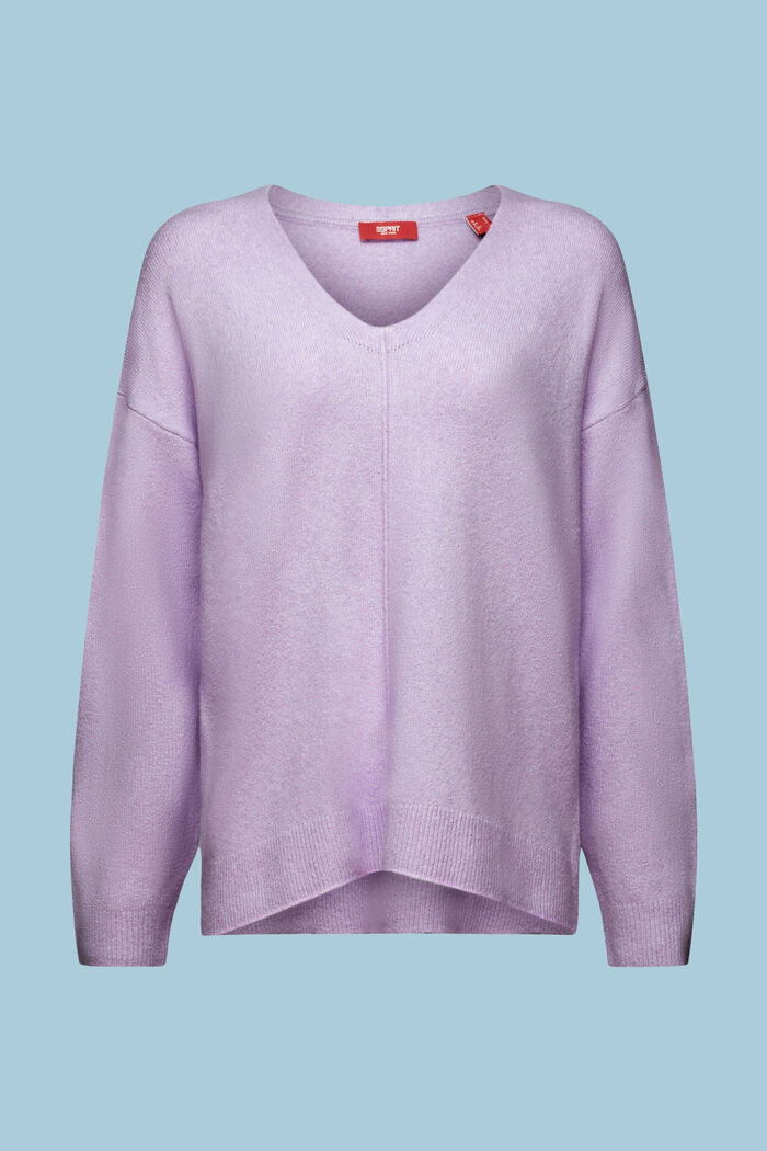 Jersey de cuello pico en mezcla de lana, LAVENDER, detail image number 6