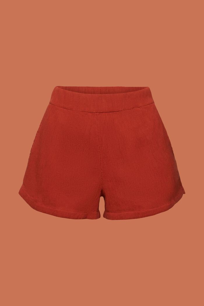 Pantalón corto de algodón sin cierre con efecto arrugado, TERRACOTTA, detail image number 6