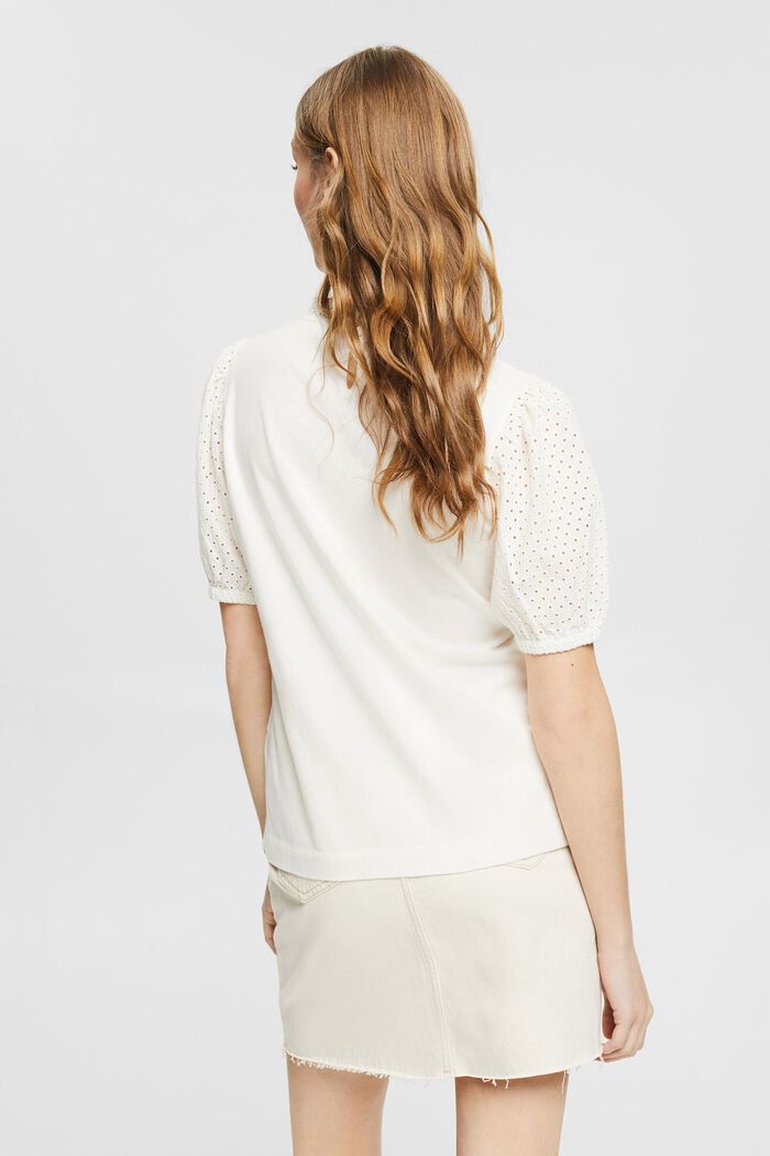 Camiseta con bordado calado, algodón ecológico, OFF WHITE, detail image number 3