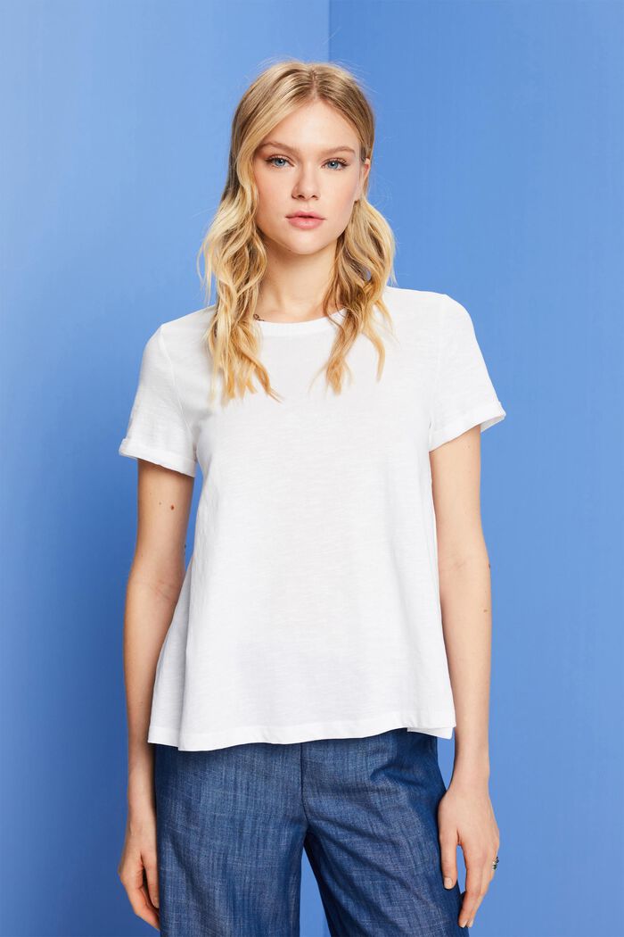 Camiseta básica con cuello redondo, 100 % algodón, WHITE, detail image number 0