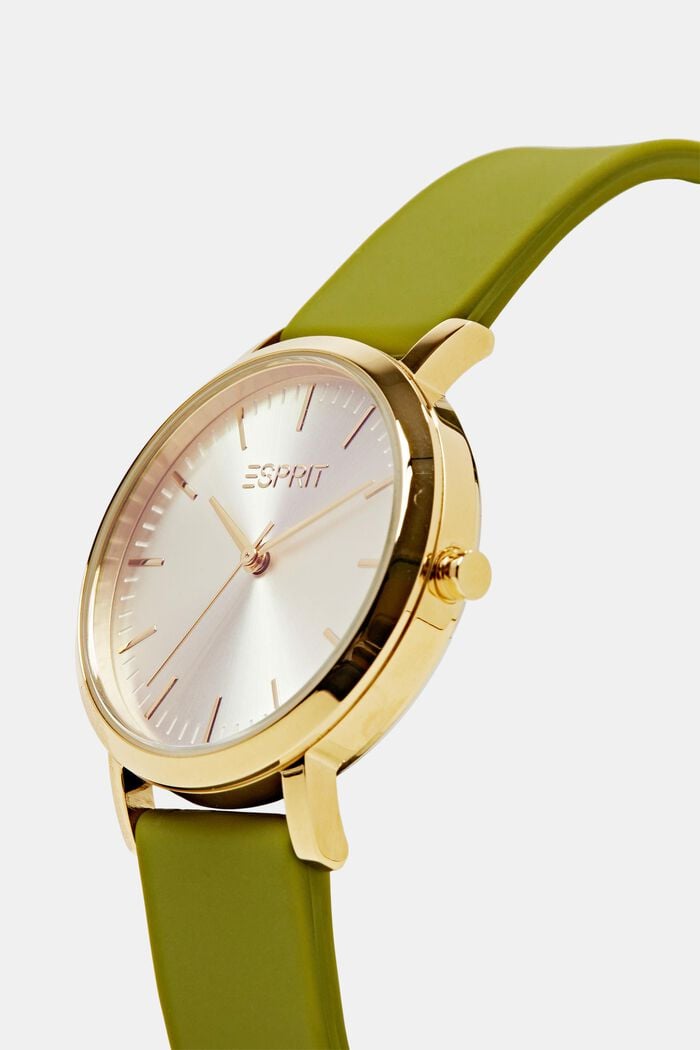 Reloj de acero inoxidable con correa de goma, GREEN, detail image number 1