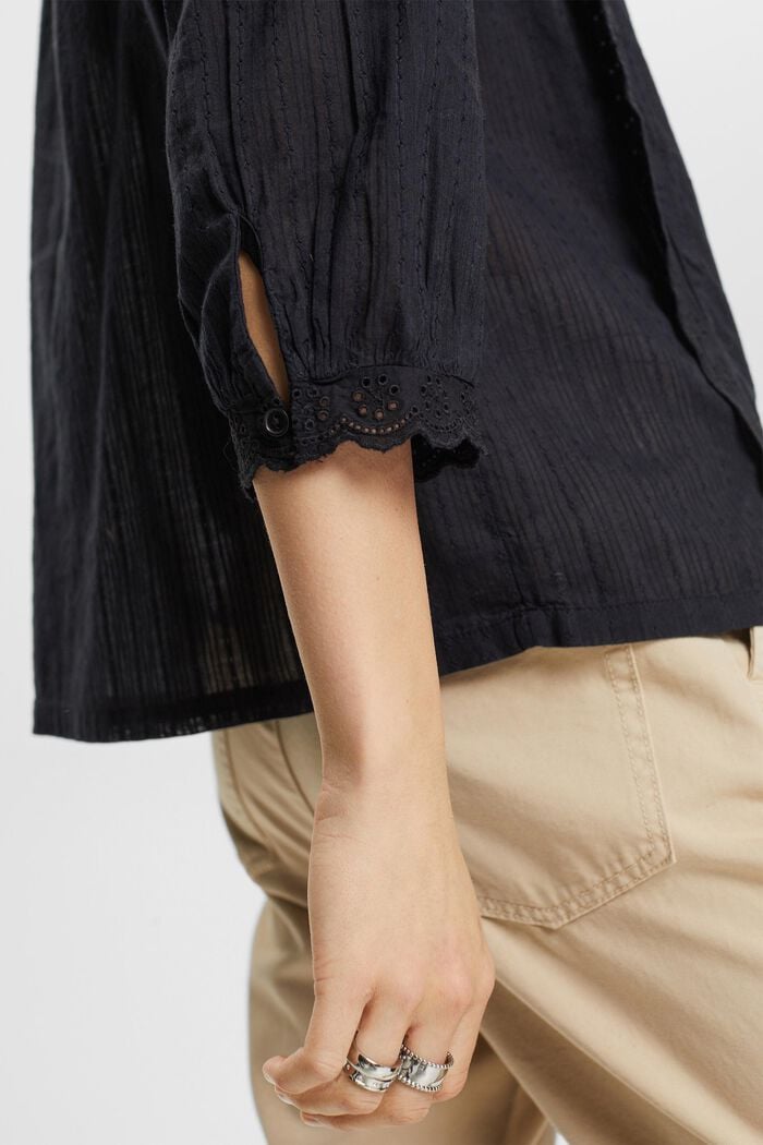 Blusa de encaje con borde ondulado, BLACK, detail image number 4