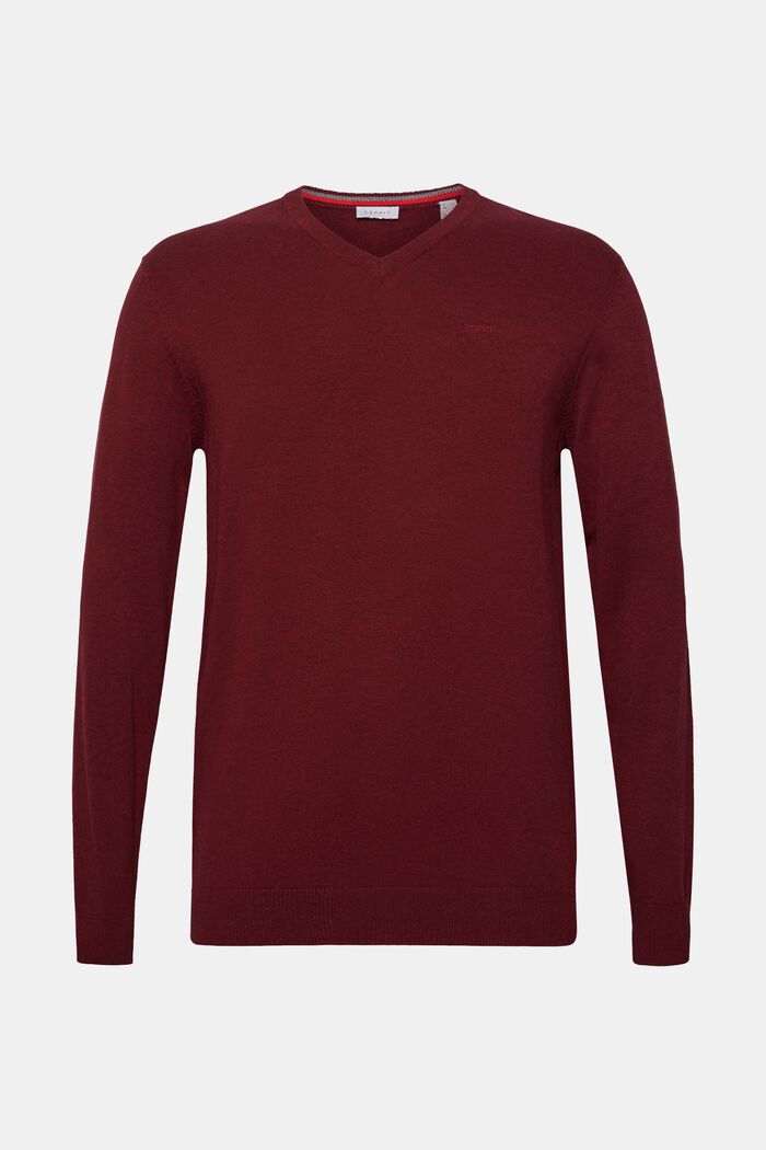Jersey de escote en pico, 100 % algodón, DARK RED, detail image number 0