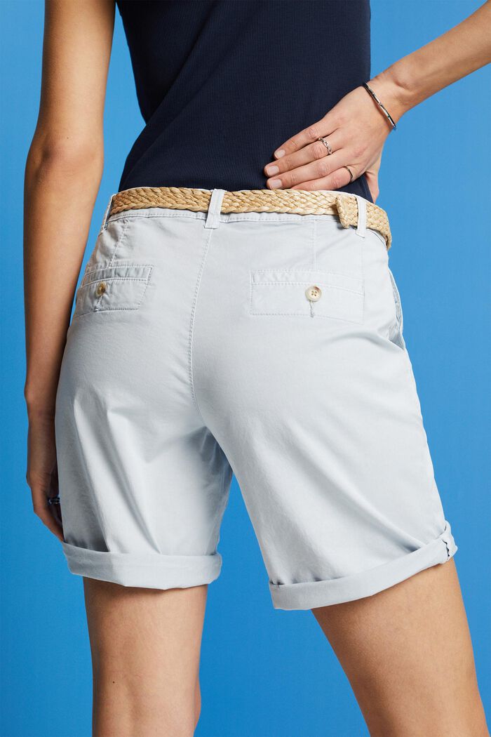 Pantalones cortos con cinturón trenzado de rafia extraíble, LIGHT BLUE, detail image number 4