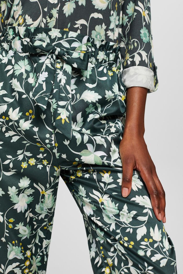 Con seda: pantalón de pijama con cintura paper bag, DARK TEAL GREEN, detail image number 2