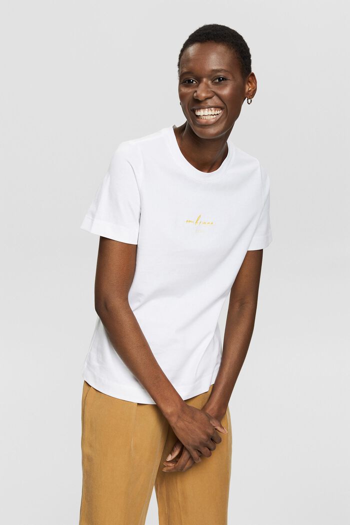 Camiseta de algodón ecológico con letras bordadas, WHITE, detail image number 6