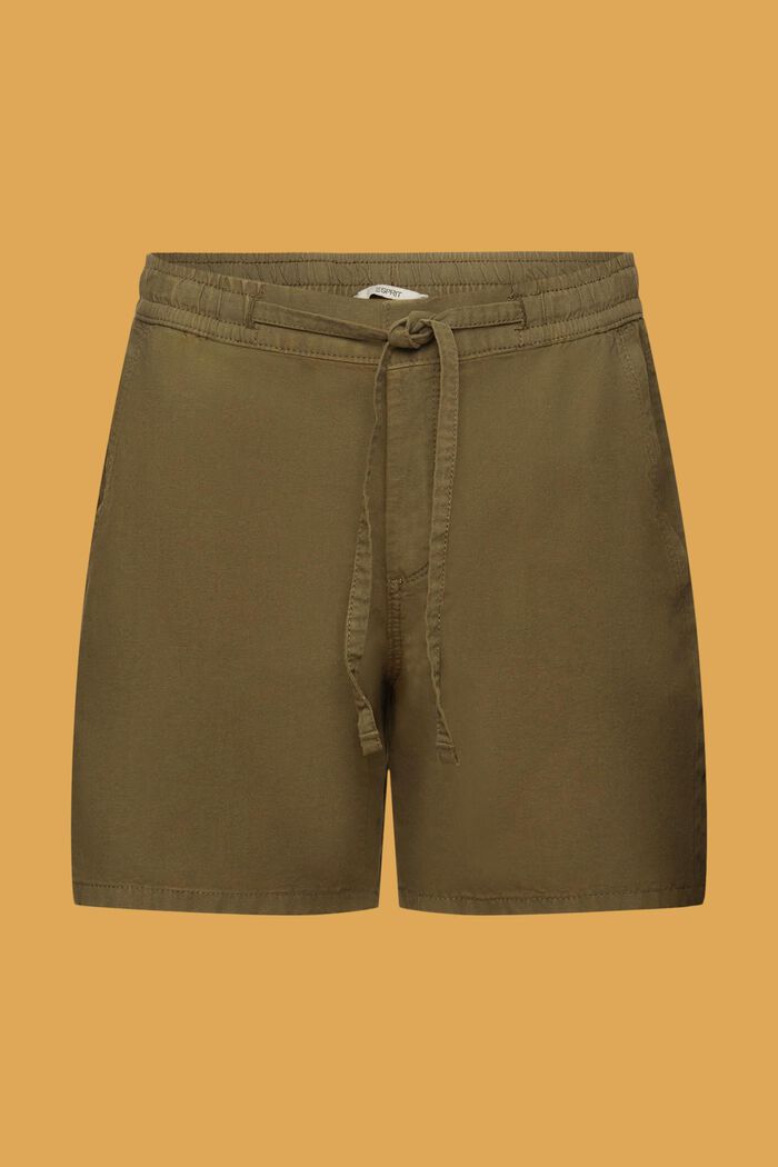 Shorts de sarga con cintura fruncida, KHAKI GREEN, detail image number 7