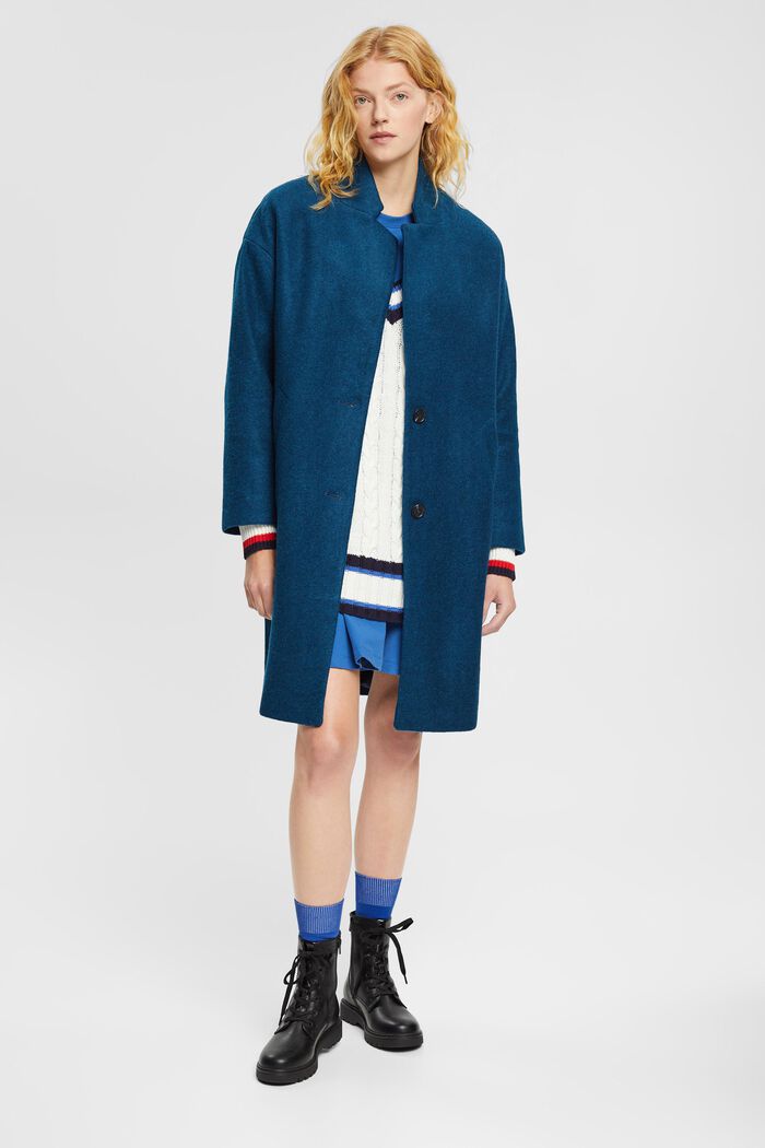 Abrigo con lana, PETROL BLUE, detail image number 0