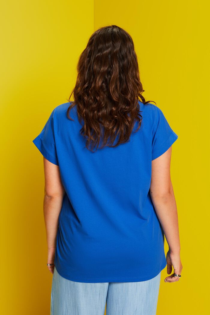 CURVY Camiseta con estampado frontal, 100% algodón, BRIGHT BLUE, detail image number 3