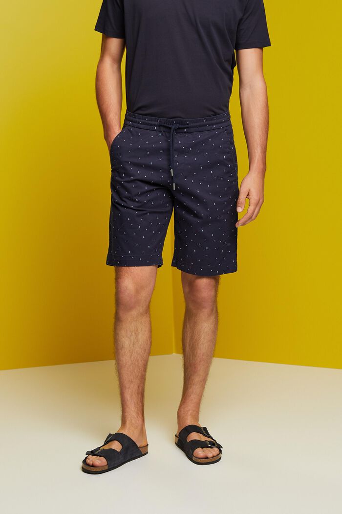 Pantalones cortos estampados sin cierre, algodón elástico, NAVY, detail image number 0