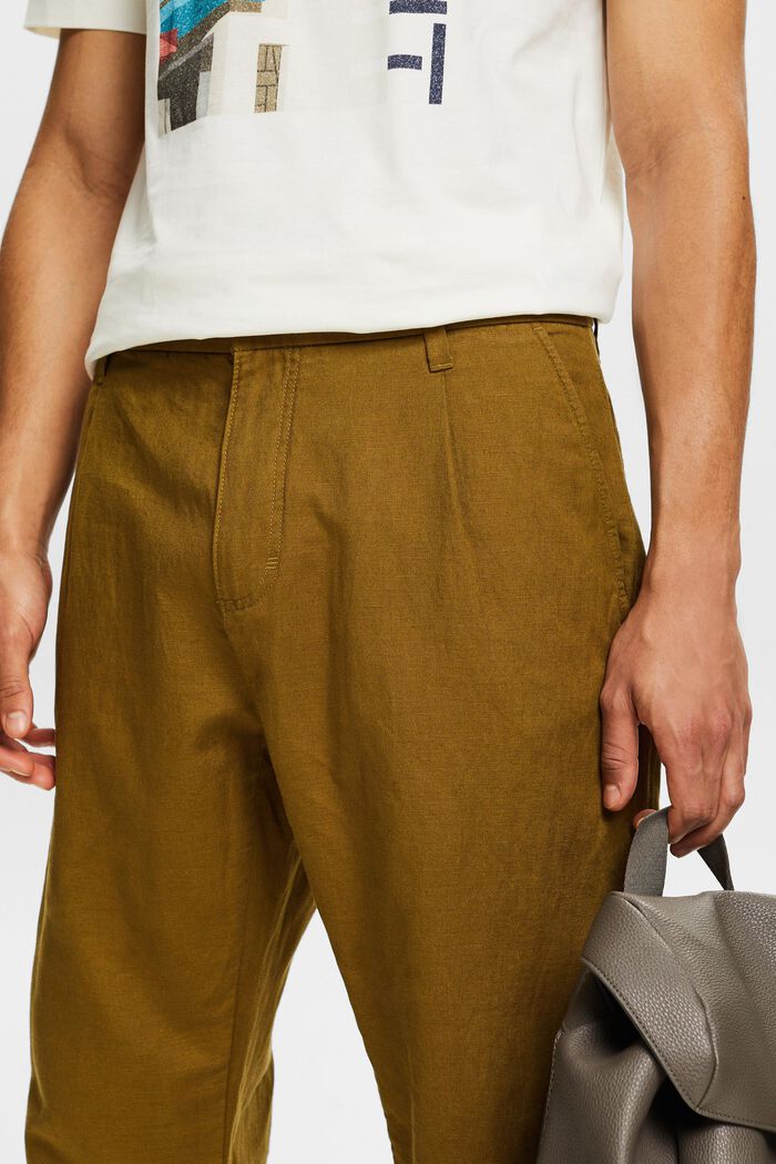 Pantalón Straight en lino y algodón, OLIVE, detail image number 4