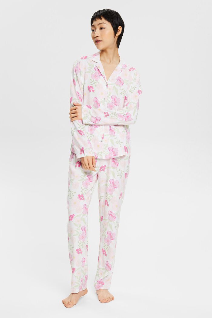 Pijama con estampado floral, LENZING™ ECOVERO™, WHITE, detail image number 1