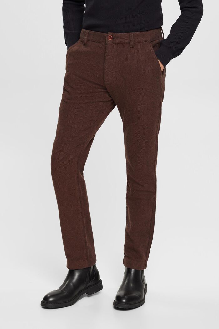 Pantalón de corte ajustado con diseño de espiga, DARK BROWN, detail image number 0