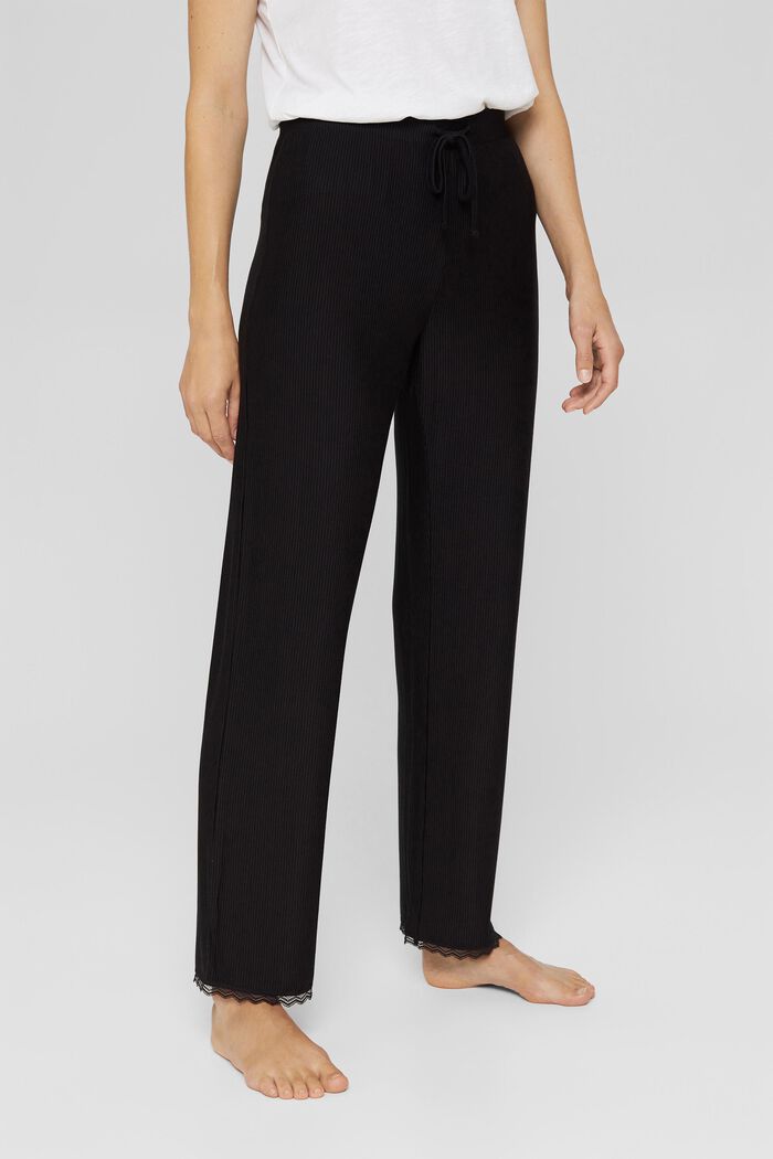 Pantalón de pijama con encaje, LENZING™ ECOVERO™, BLACK, detail image number 0