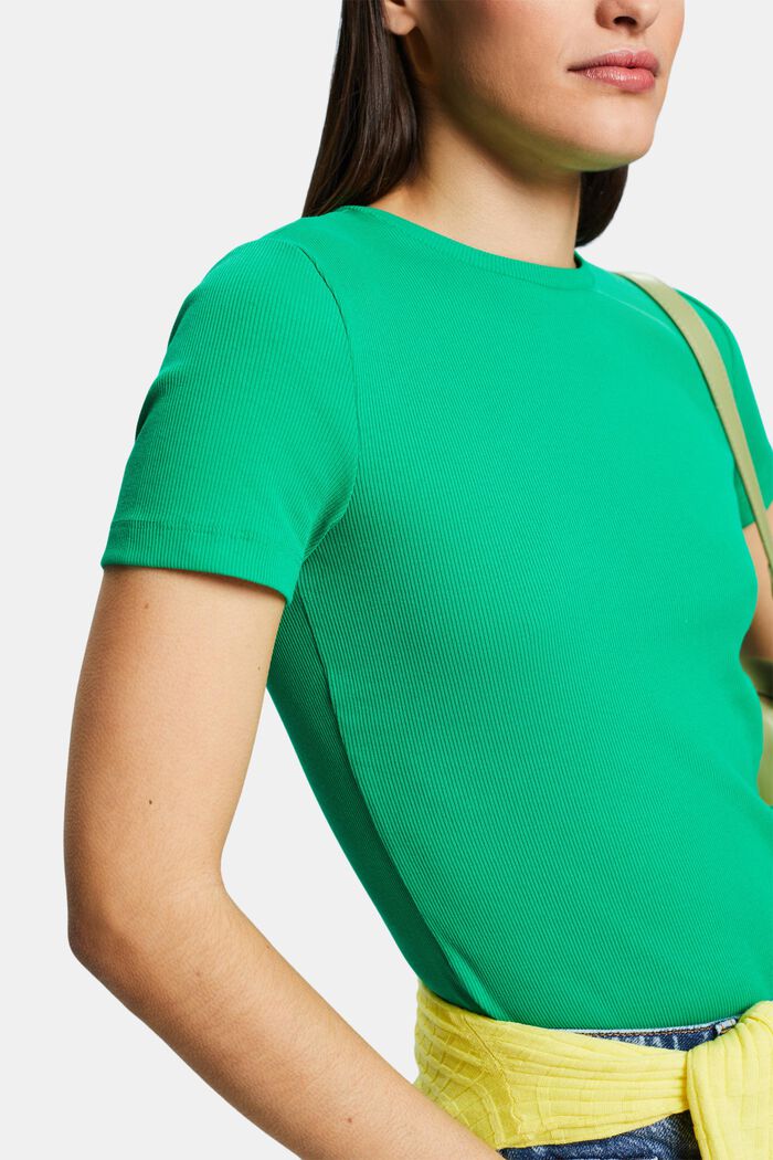 Camiseta de cuello ceñido en jersey de algodón, GREEN, detail image number 3